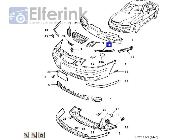 Front bumper bracket, left Saab 9-3 03-